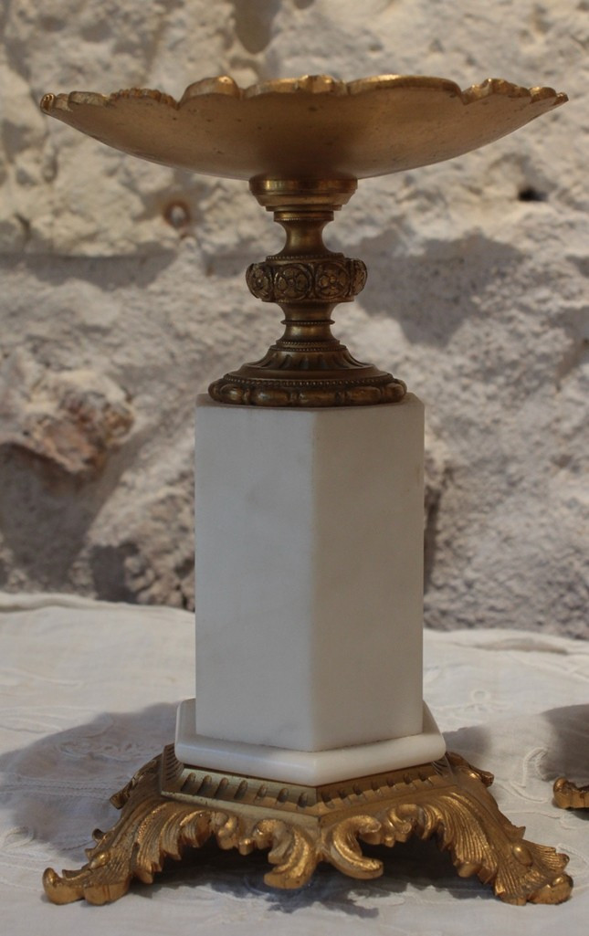 Pair Of Gilt Bronze And Marble Cassolettes, Late 19th Century-photo-4