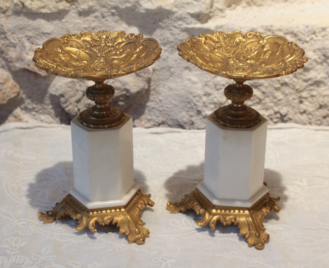 Pair Of Gilt Bronze And Marble Cassolettes, Late 19th Century