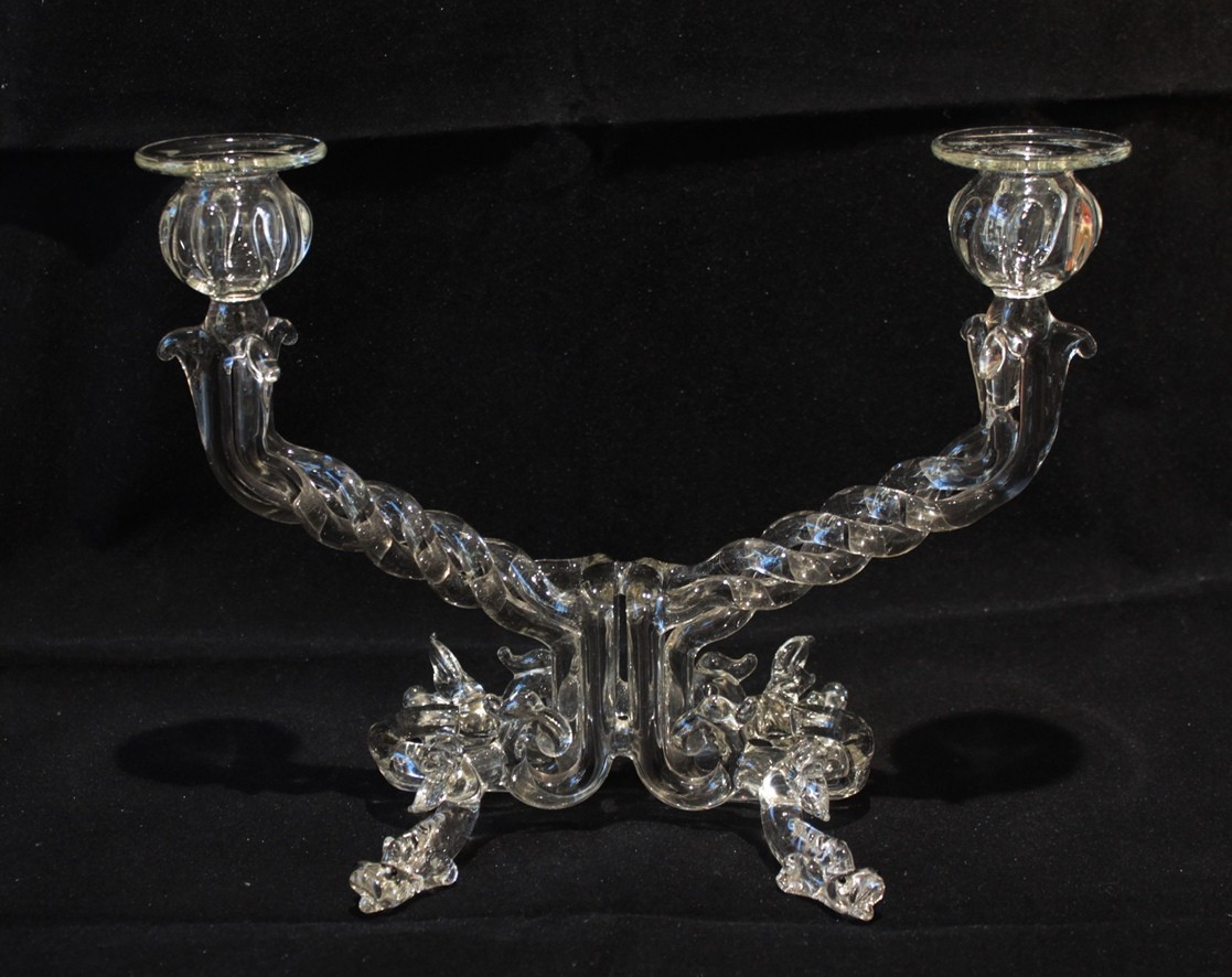 Pair Of Murano Stretched Glass Chandeliers With Two Arms, 20th Century-photo-2