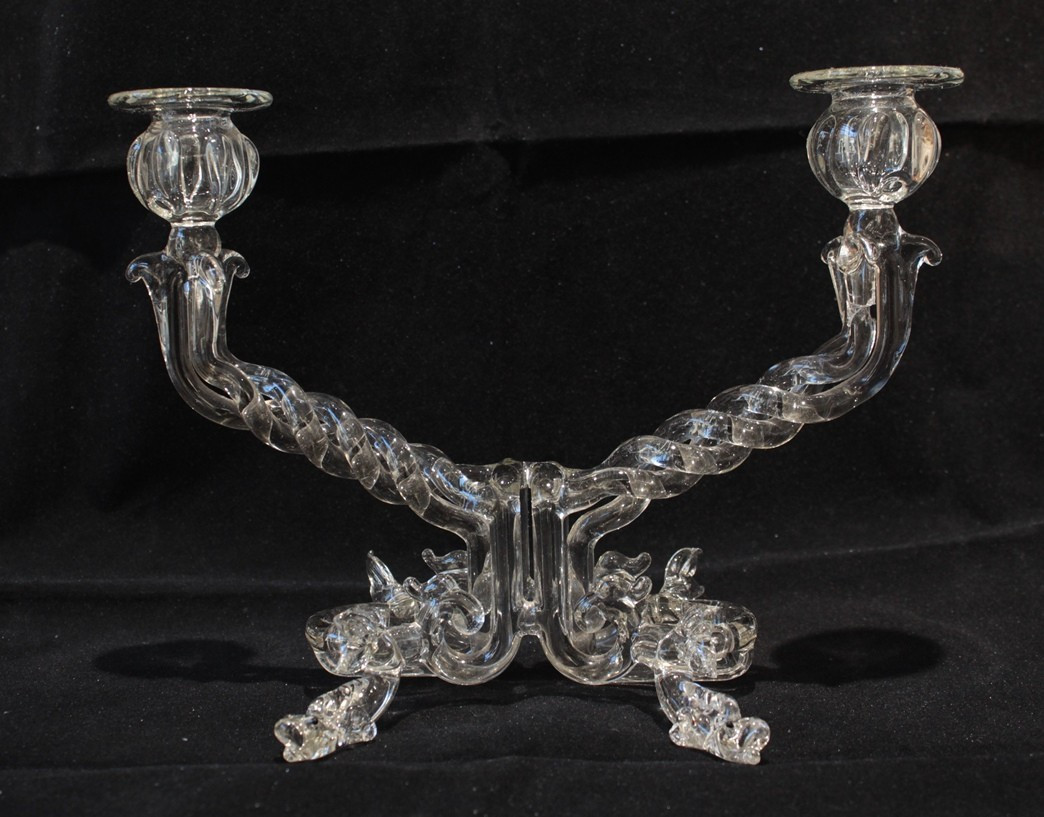 Pair Of Murano Stretched Glass Chandeliers With Two Arms, 20th Century-photo-1