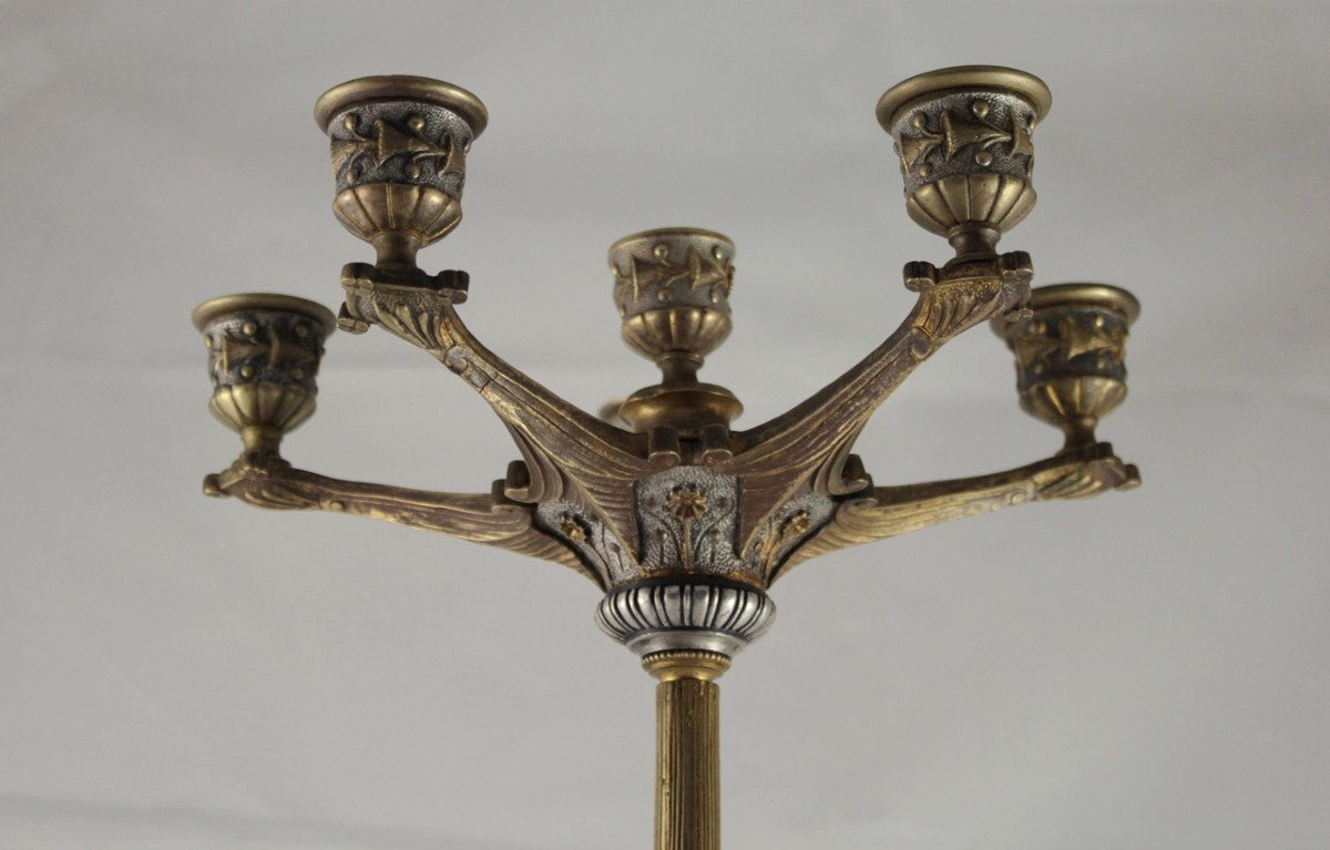 Bronze Chandelier With A Double Patina, In The Style Of Barbedienne, Late 19th Century-photo-1