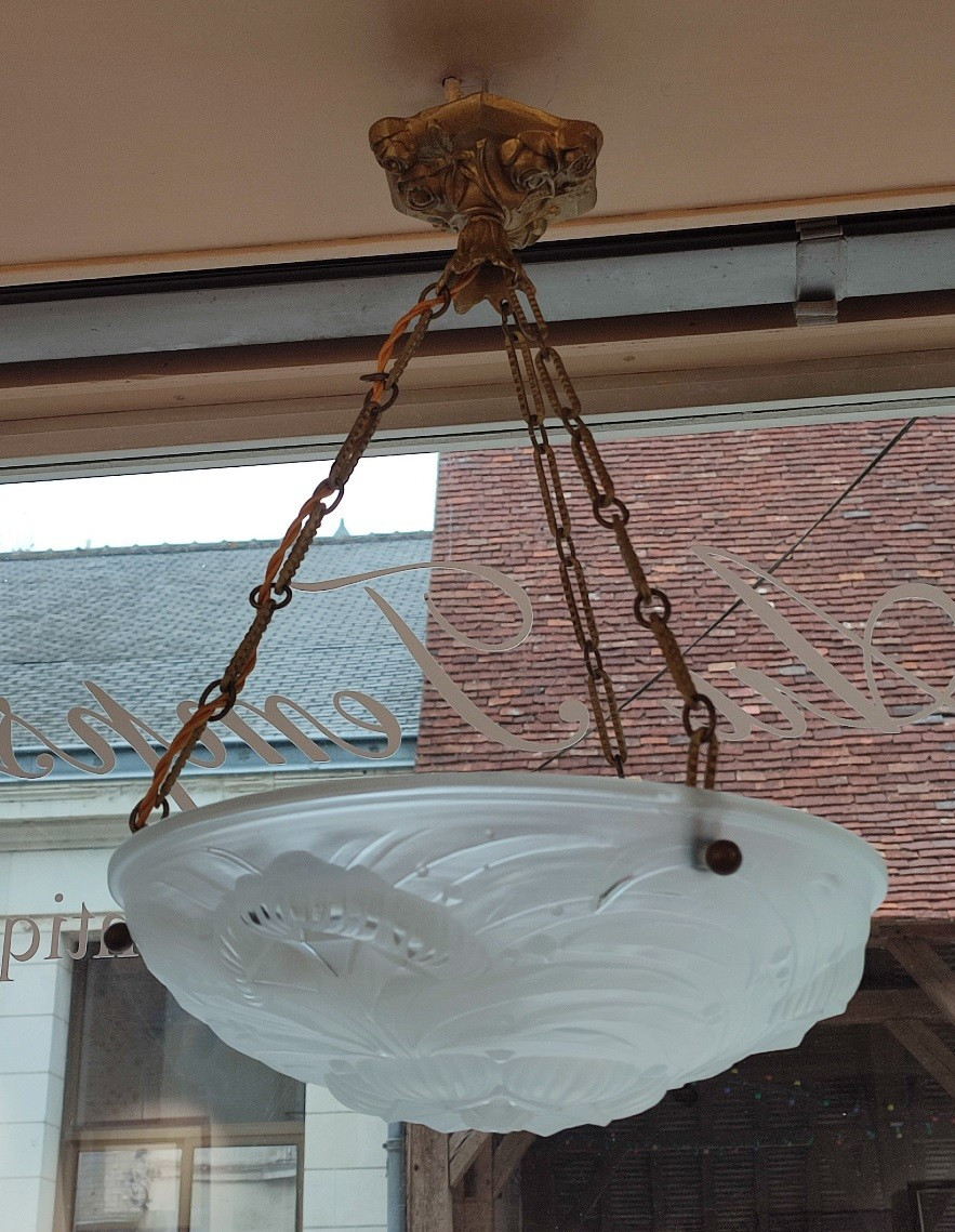 Suspension vasque en verre moulé Art Déco vers 1930-photo-2