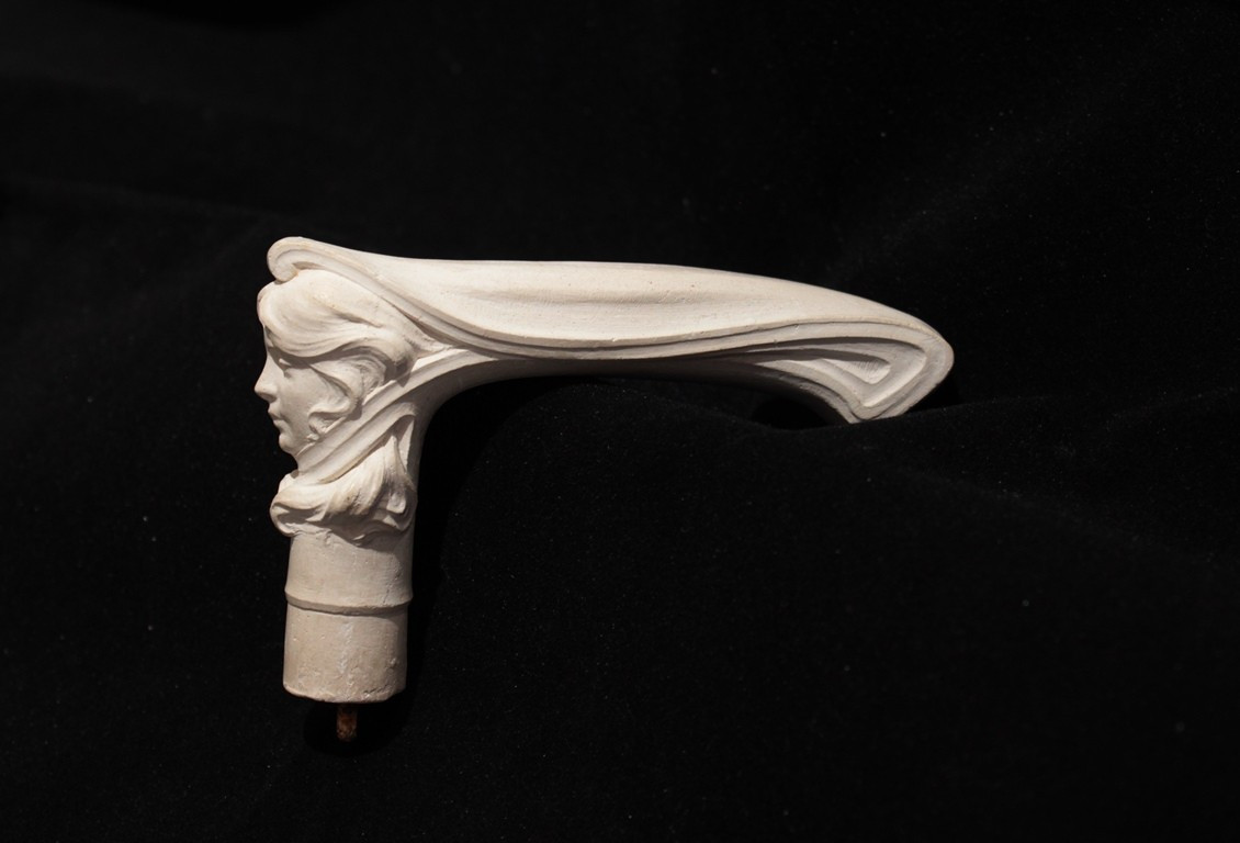 Art Nouveau Plaster Walking Stick Handle, Signed Paul Herman (1873-1903)-photo-3