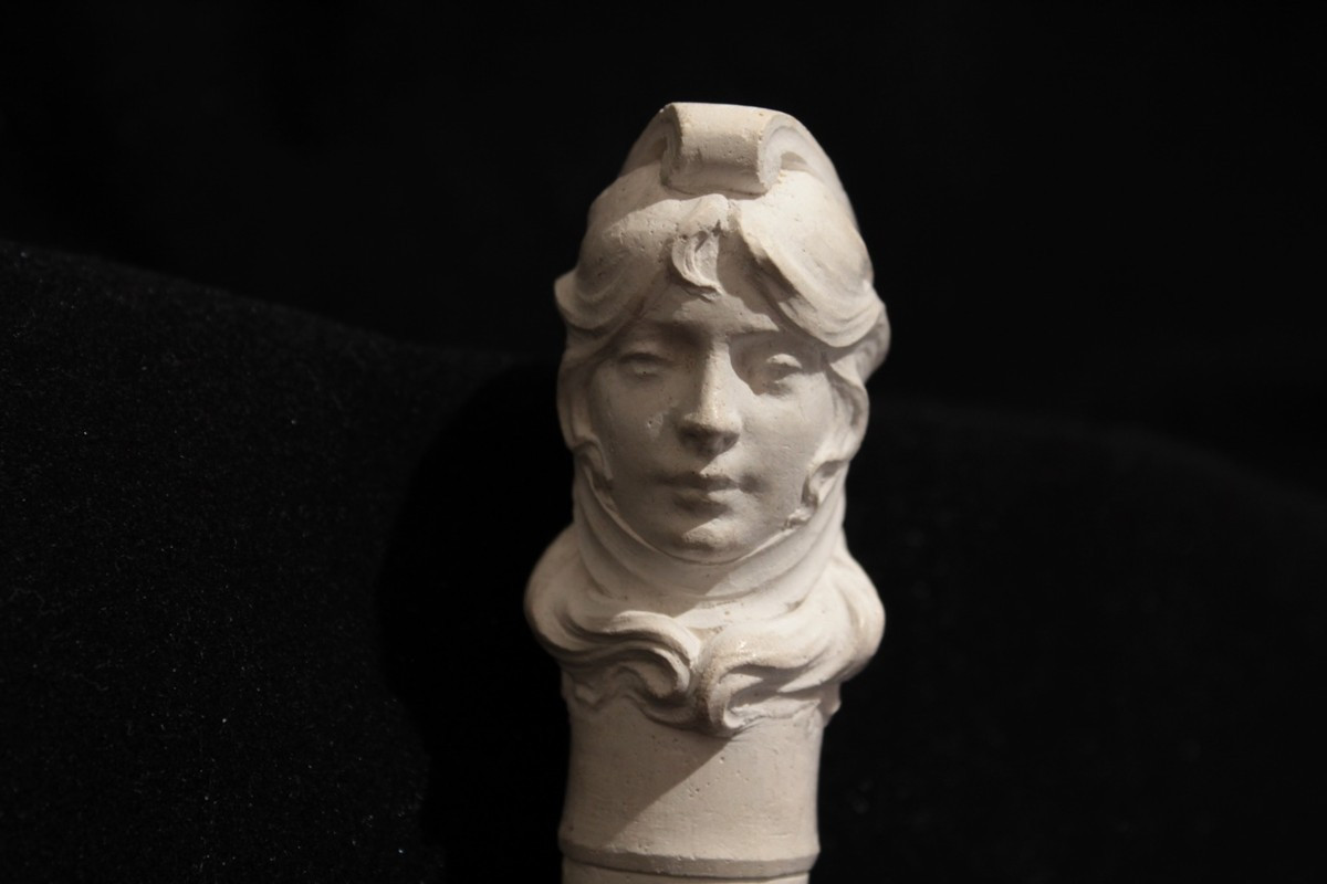 Art Nouveau Plaster Walking Stick Handle, Signed Paul Herman (1873-1903)-photo-1