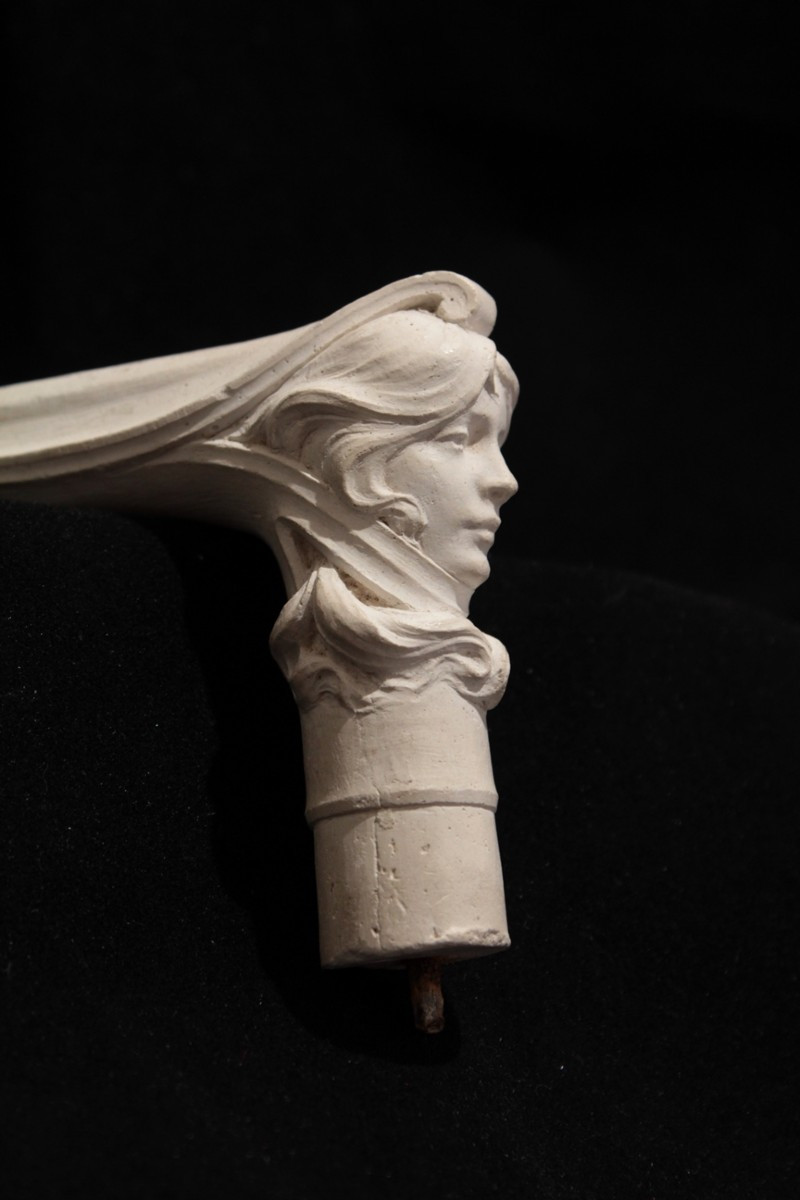 Art Nouveau Plaster Walking Stick Handle, Signed Paul Herman (1873-1903)-photo-3