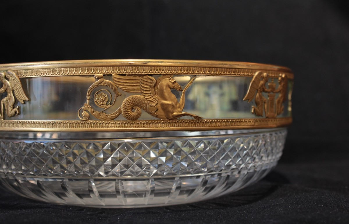 Coupe en cristal taillé et monture en laiton repoussé époque Napoléon III, 19ème siècle-photo-3
