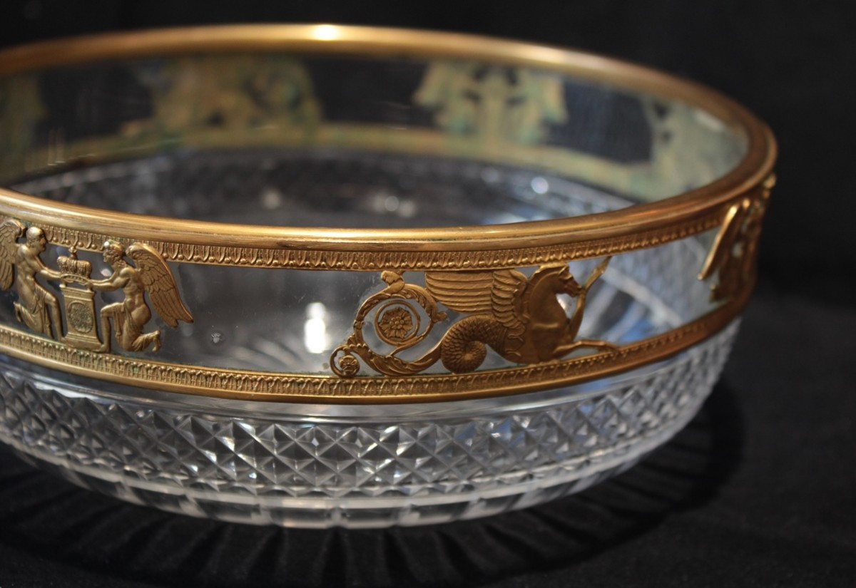 Coupe en cristal taillé et monture en laiton repoussé époque Napoléon III, 19ème siècle-photo-4