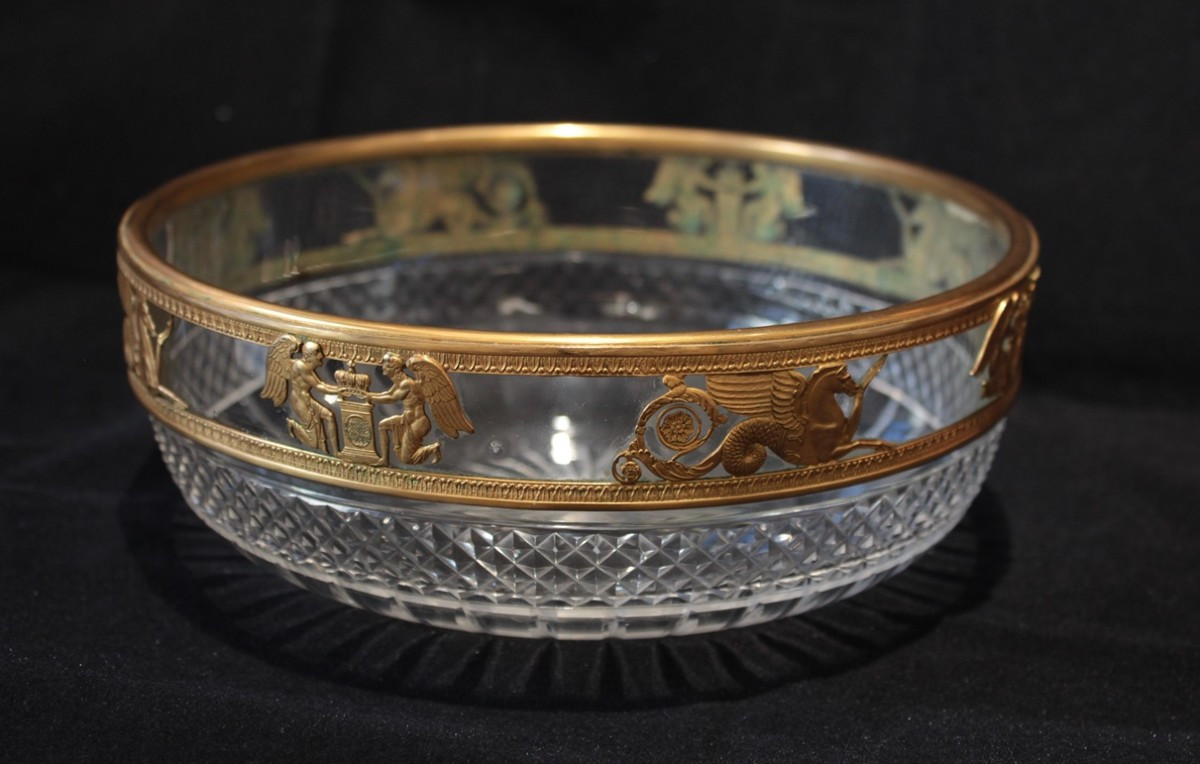 Coupe en cristal taillé et monture en laiton repoussé époque Napoléon III, 19ème siècle-photo-5