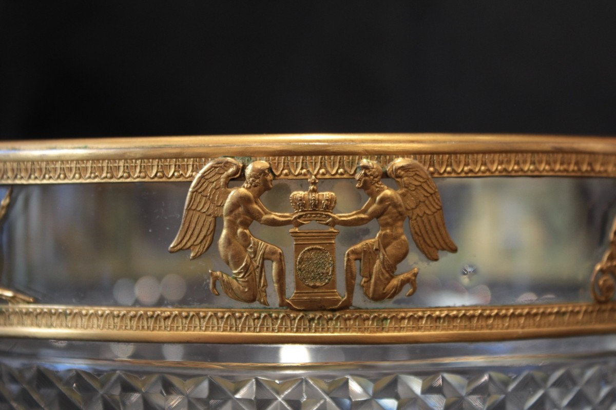 Coupe en cristal taillé et monture en laiton repoussé époque Napoléon III, 19ème siècle-photo-6