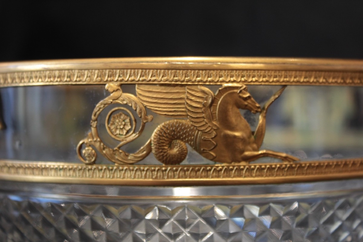 Coupe en cristal taillé et monture en laiton repoussé époque Napoléon III, 19ème siècle-photo-7