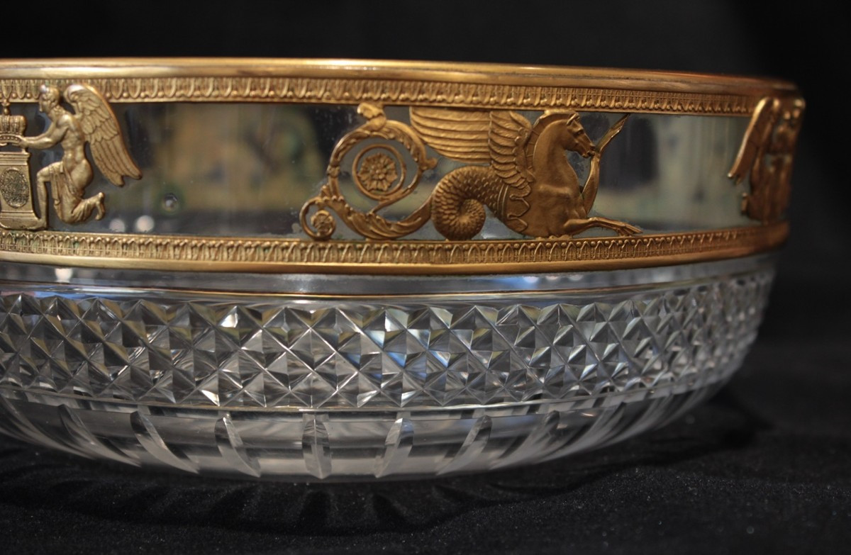 Coupe en cristal taillé et monture en laiton repoussé époque Napoléon III, 19ème siècle-photo-8