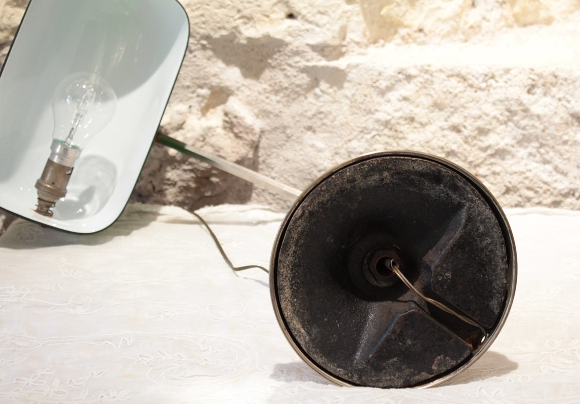 Banker's Or Notary's Lamp, In Chromed Metal And Green Opaline Glass, Circa 1930-photo-6