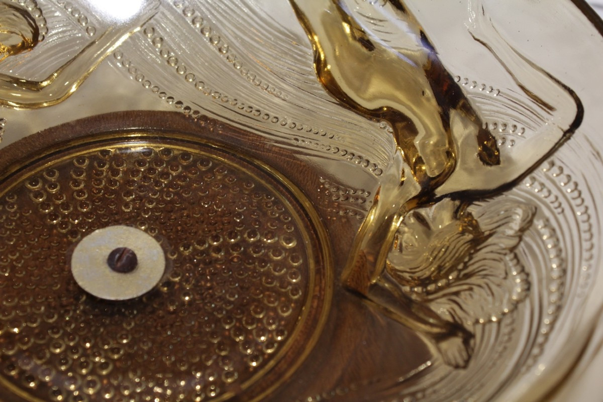 'naiads' Colored Glass Bowl, Turned Wood Base, Art Deco Style-photo-4