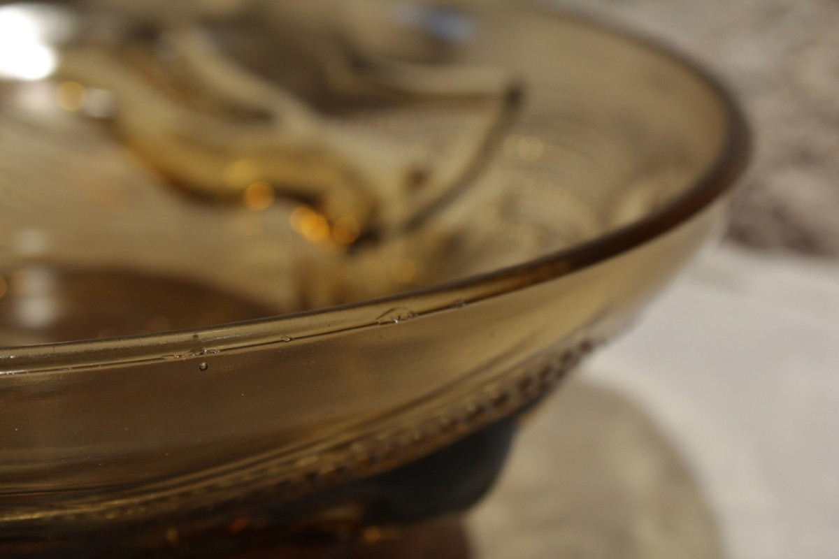 'naiads' Colored Glass Bowl, Turned Wood Base, Art Deco Style-photo-8