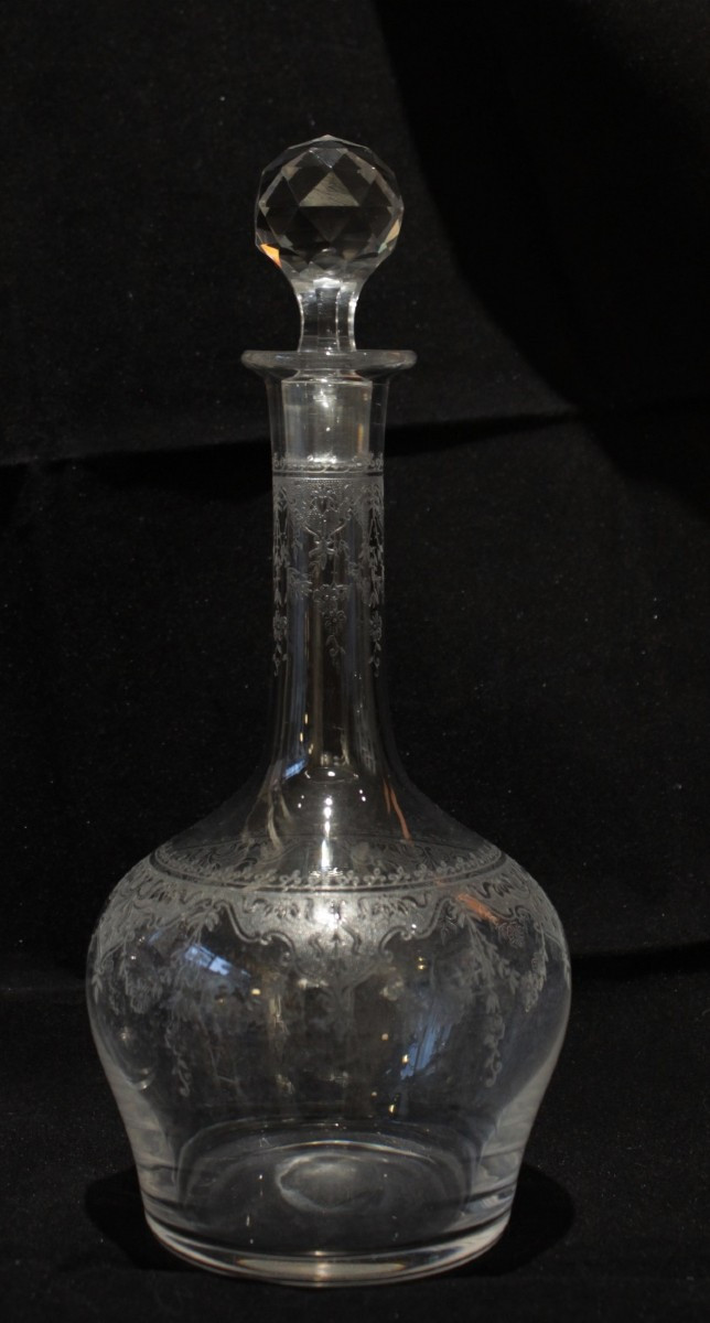 Pair Of Large Engraved Crystal Decanters, Early 20th Century-photo-3