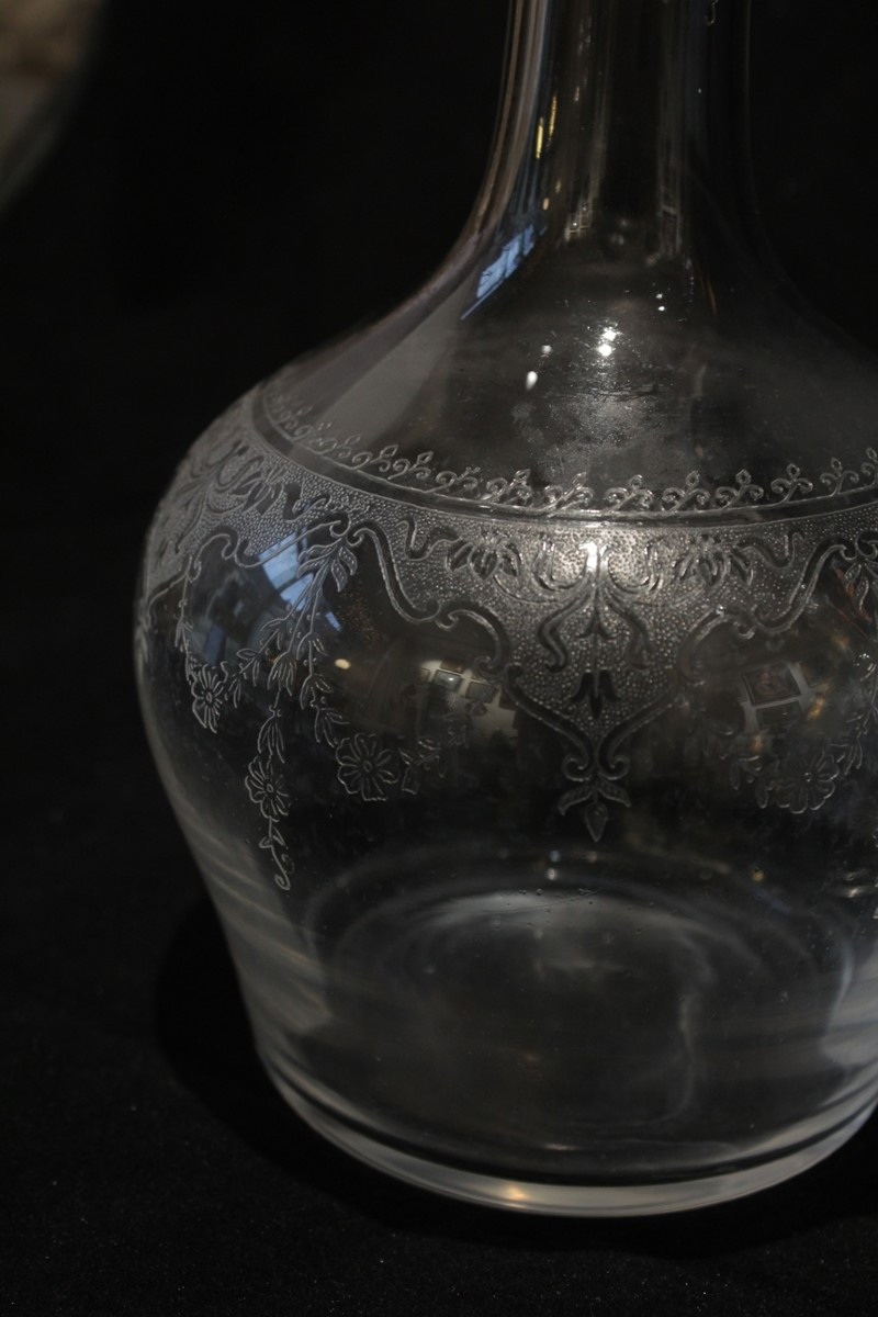 Pair Of Large Engraved Crystal Decanters, Early 20th Century-photo-4