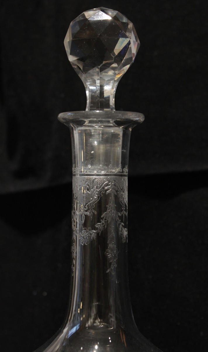 Pair Of Large Engraved Crystal Decanters, Early 20th Century-photo-2