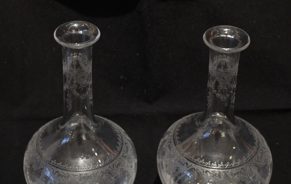 Pair Of Large Engraved Crystal Decanters, Early 20th Century-photo-5