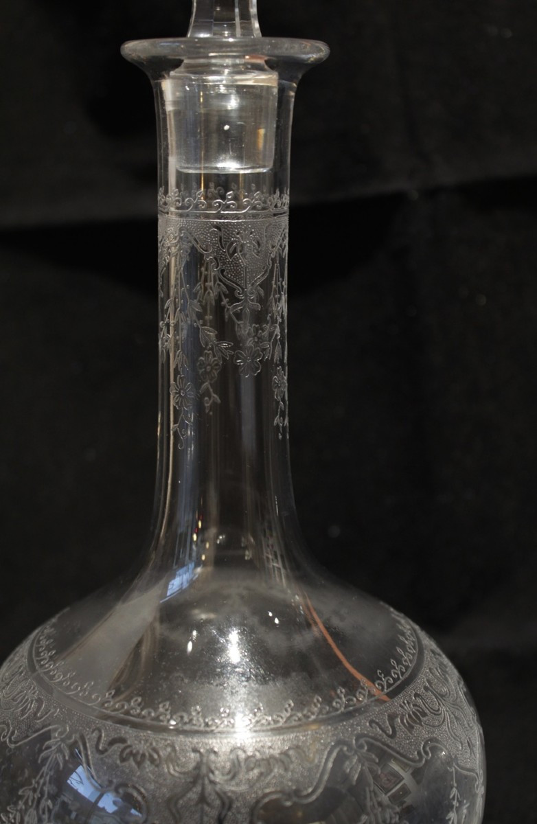 Pair Of Large Engraved Crystal Decanters, Early 20th Century-photo-6