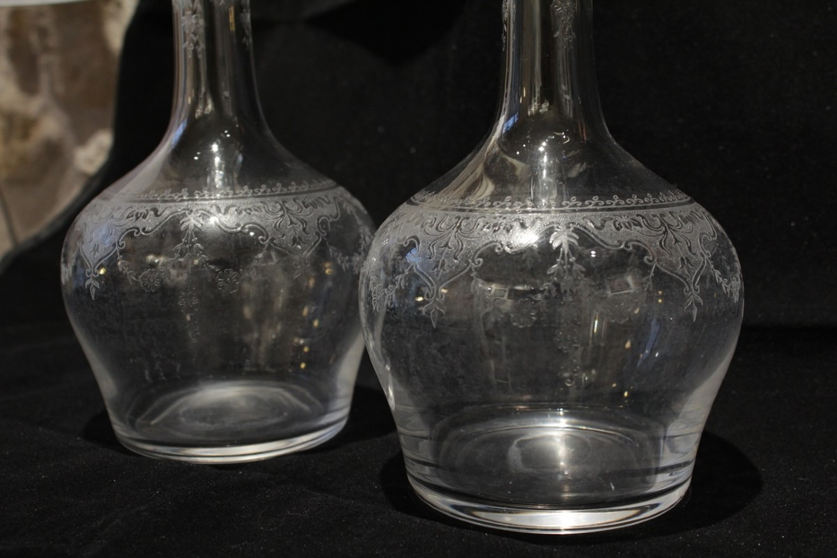 Pair Of Large Engraved Crystal Decanters, Early 20th Century-photo-7