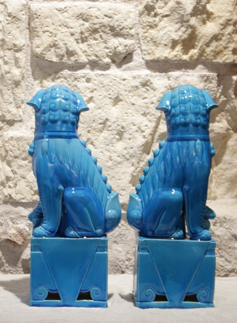 Large Pair Of Ceramic Foo Dogs, First Half Of The 20th Century-photo-2
