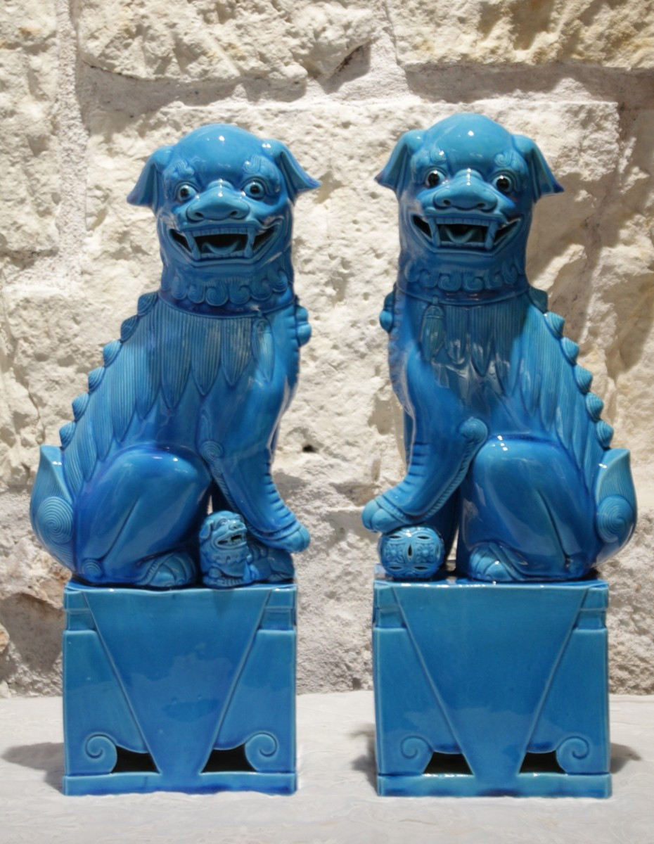 Large Pair Of Ceramic Foo Dogs, First Half Of The 20th Century