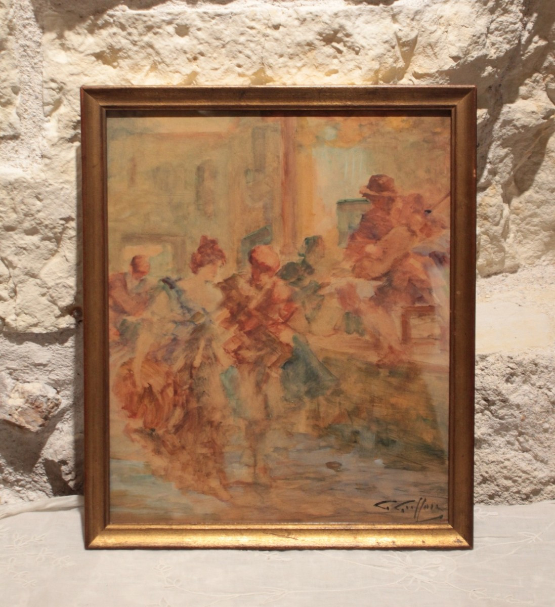 Watercolor 'musicians And Dancers' By Gabriel Griffon (1866-1938)-photo-2