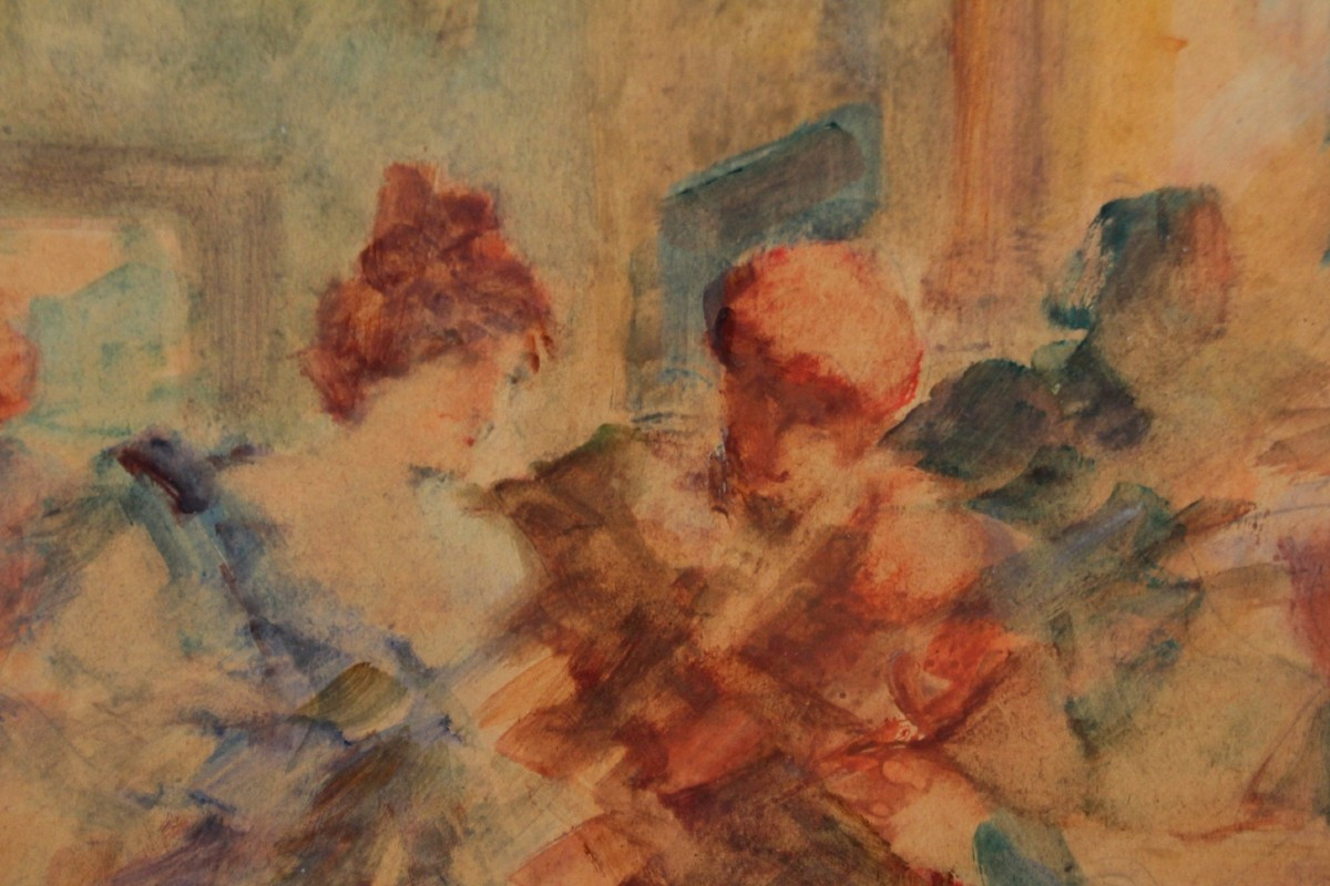 Watercolor 'musicians And Dancers' By Gabriel Griffon (1866-1938)-photo-3