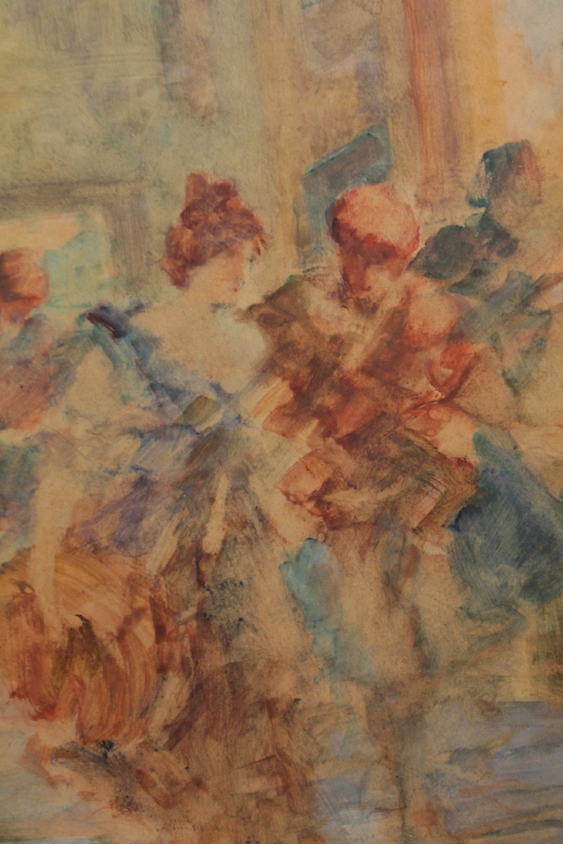 Watercolor 'musicians And Dancers' By Gabriel Griffon (1866-1938)-photo-2