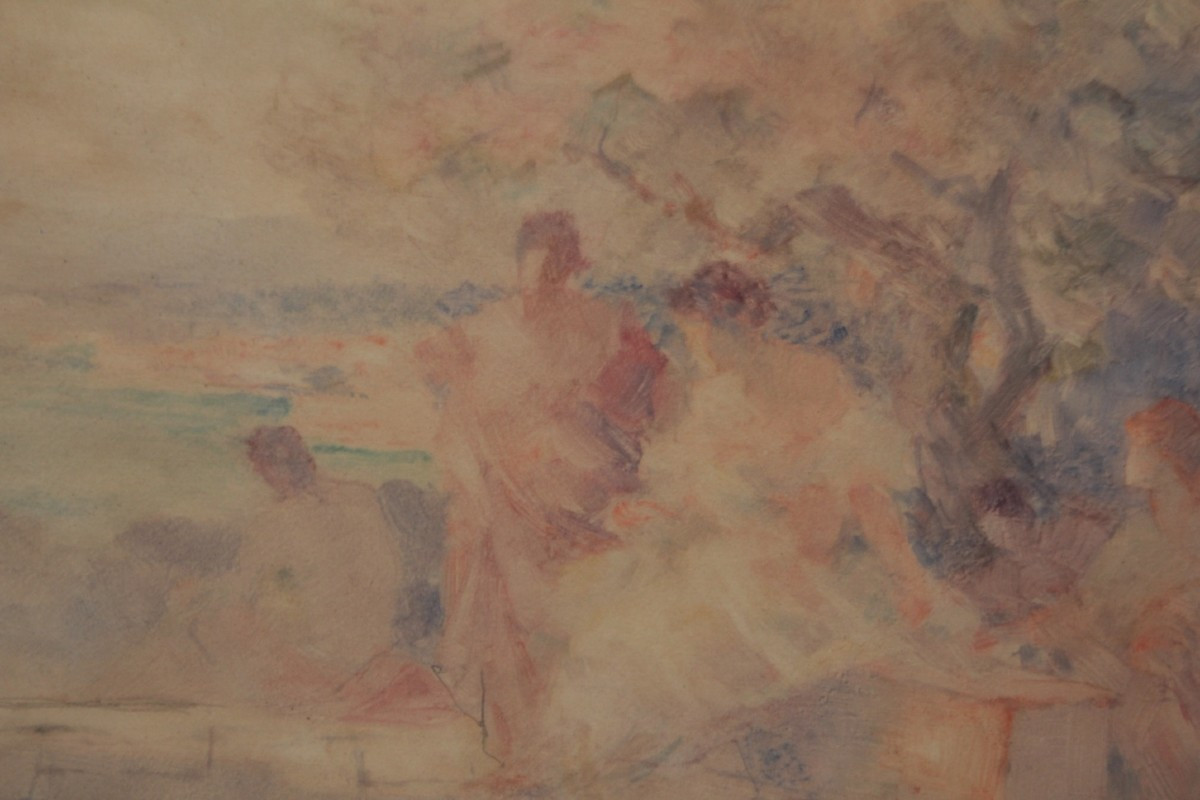 Aquarelle 'Après-midi en terrasse' signée Gabriel griffon (1866-1938)-photo-2
