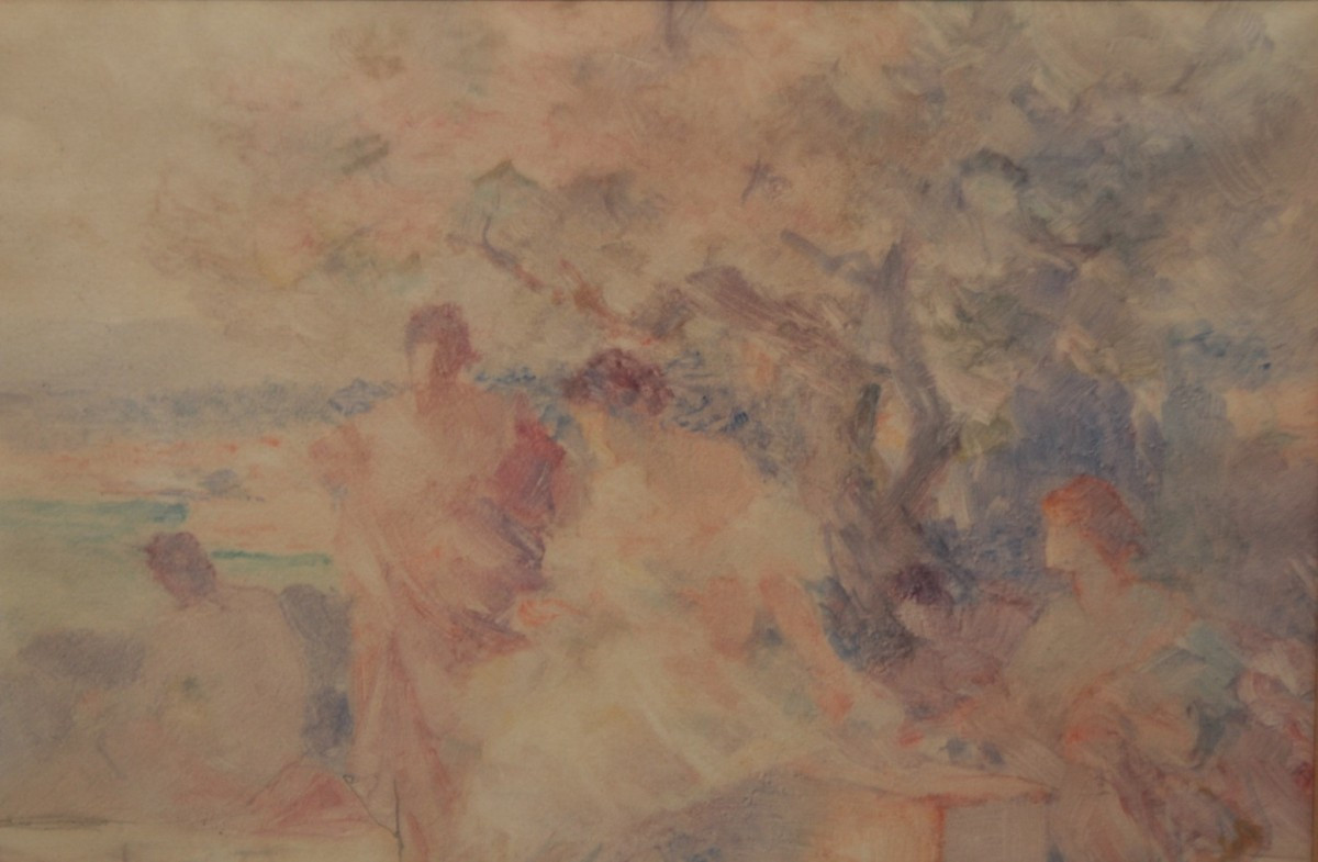 Aquarelle 'Après-midi en terrasse' signée Gabriel griffon (1866-1938)-photo-3
