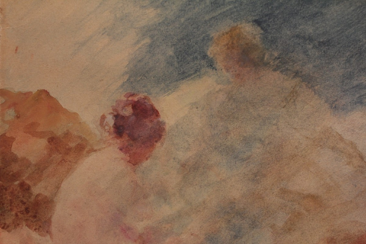 Watercolor 'women On The Beach' Signed Gabriel Griffon (1866-1933)-photo-3