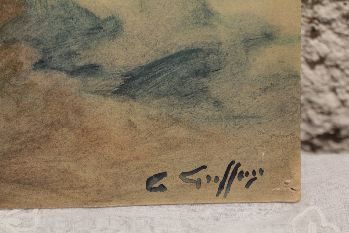 Watercolor 'women On The Beach' Signed Gabriel Griffon (1866-1933)-photo-2