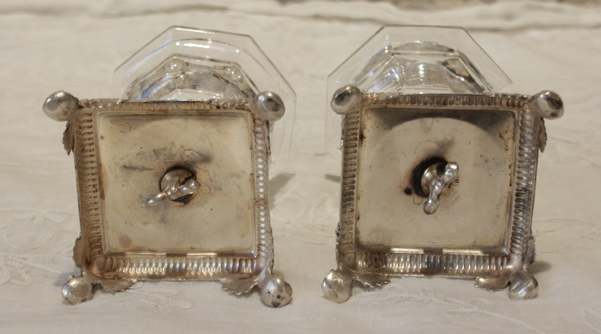 Pair Of Crystal And Silver-plated Metal Salt Cellars, Gandais, Palais Royal Paris Circa 1830-photo-5