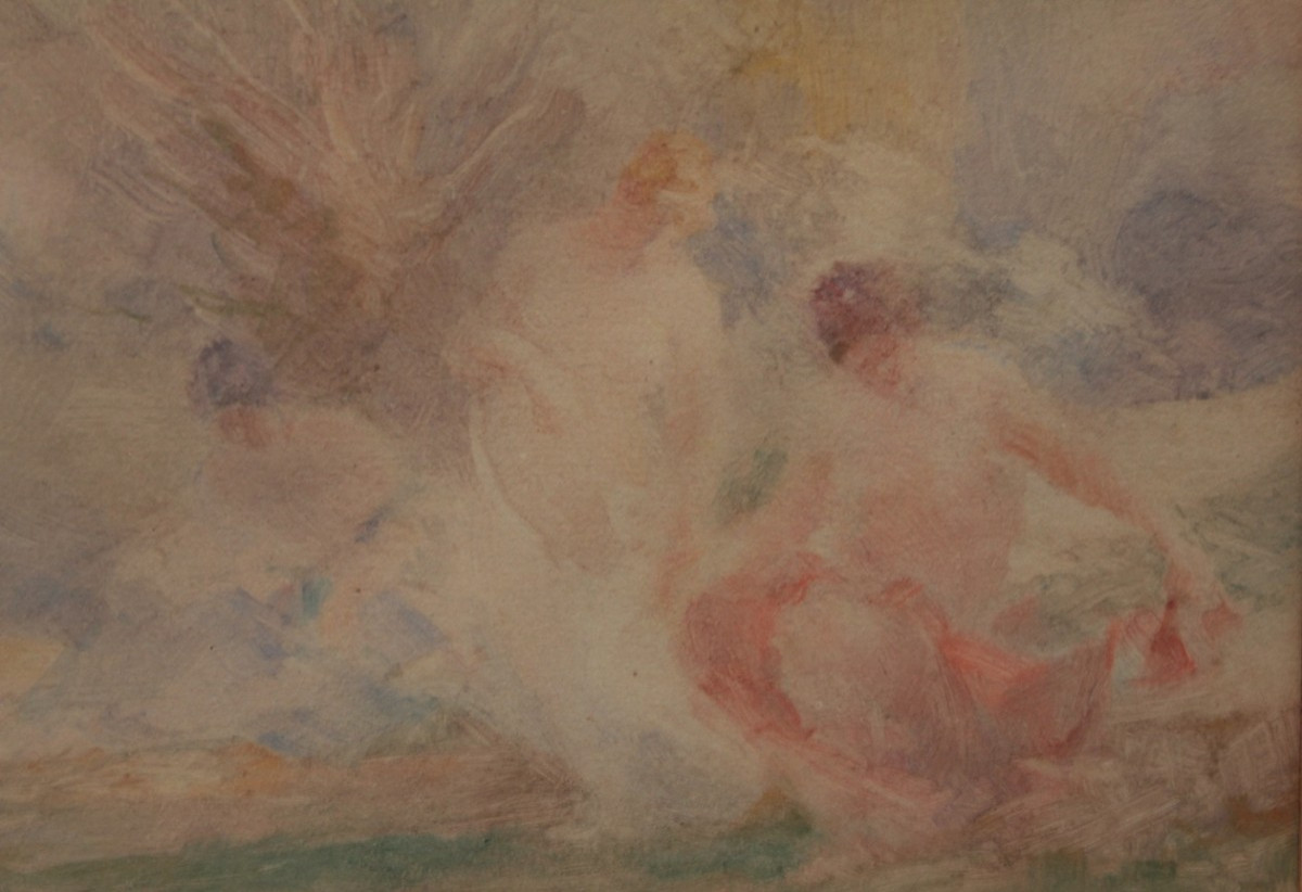 Watercolor 'bathers By The Water' Signed Gabriel Griffon (1866-1938)-photo-2