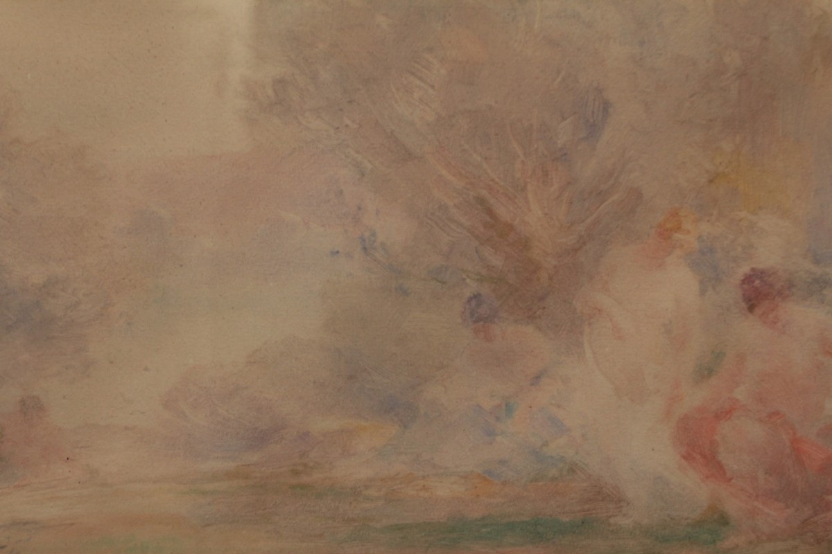 Watercolor 'bathers By The Water' Signed Gabriel Griffon (1866-1938)-photo-1