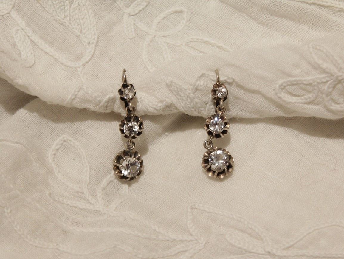 Pair Of 20th-century Sterling Silver 'sleever' Earrings With White Stones