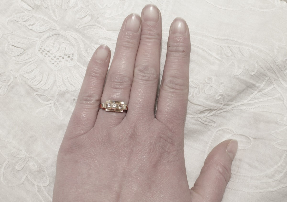 Bague Art Déco en argent et pierres blanches 20ème siècle-photo-3