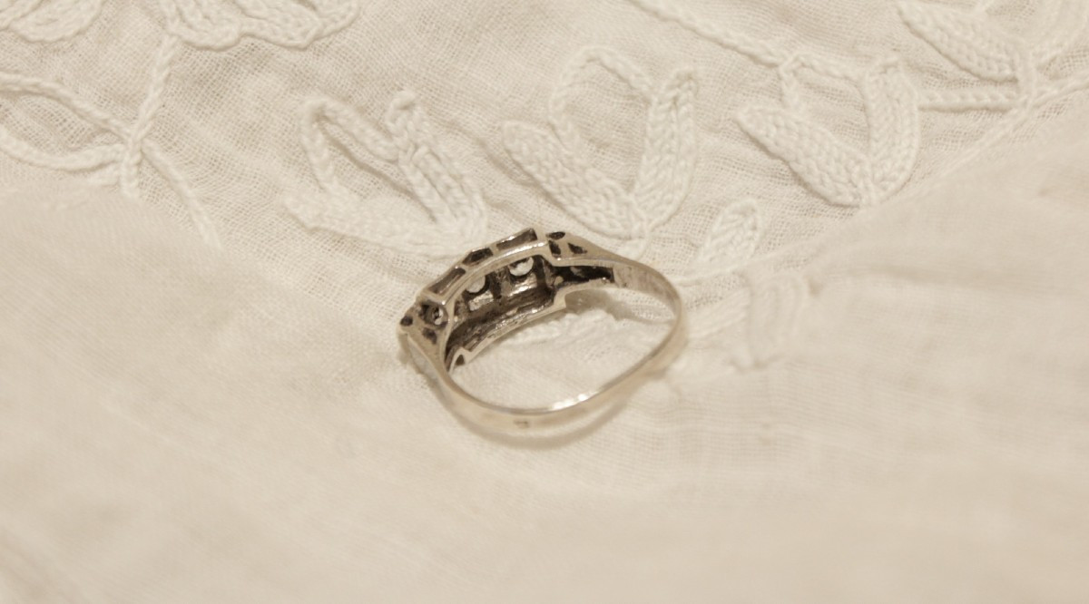 Bague Art Déco en argent et pierres blanches 20ème siècle-photo-2