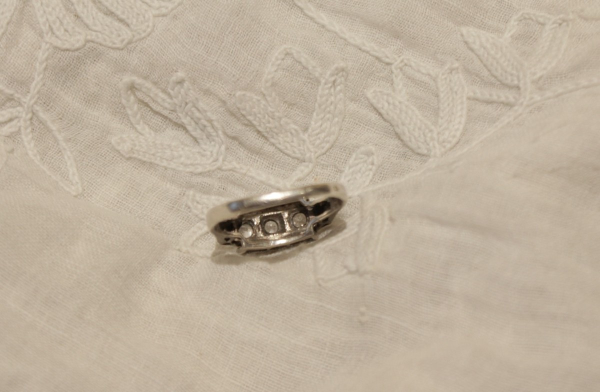 Bague Art Déco en argent et pierres blanches 20ème siècle-photo-4