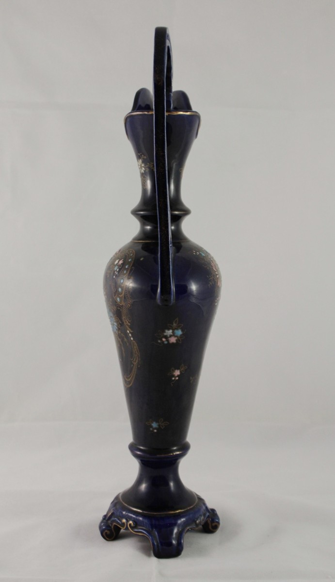 Grande aiguière en faïence bleu nuit, attribuée à Fives-Lille, fin 19ème, début 20ème siècle-photo-2