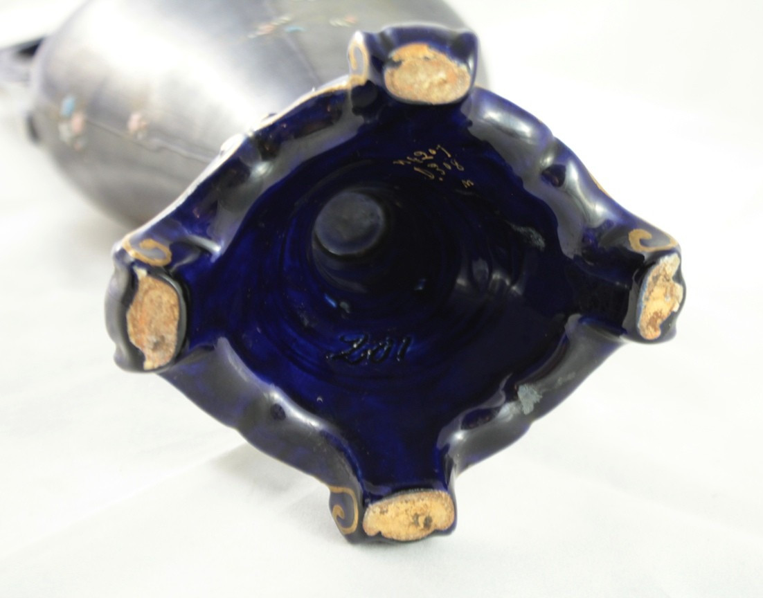 Grande aiguière en faïence bleu nuit, attribuée à Fives-Lille, fin 19ème, début 20ème siècle-photo-8