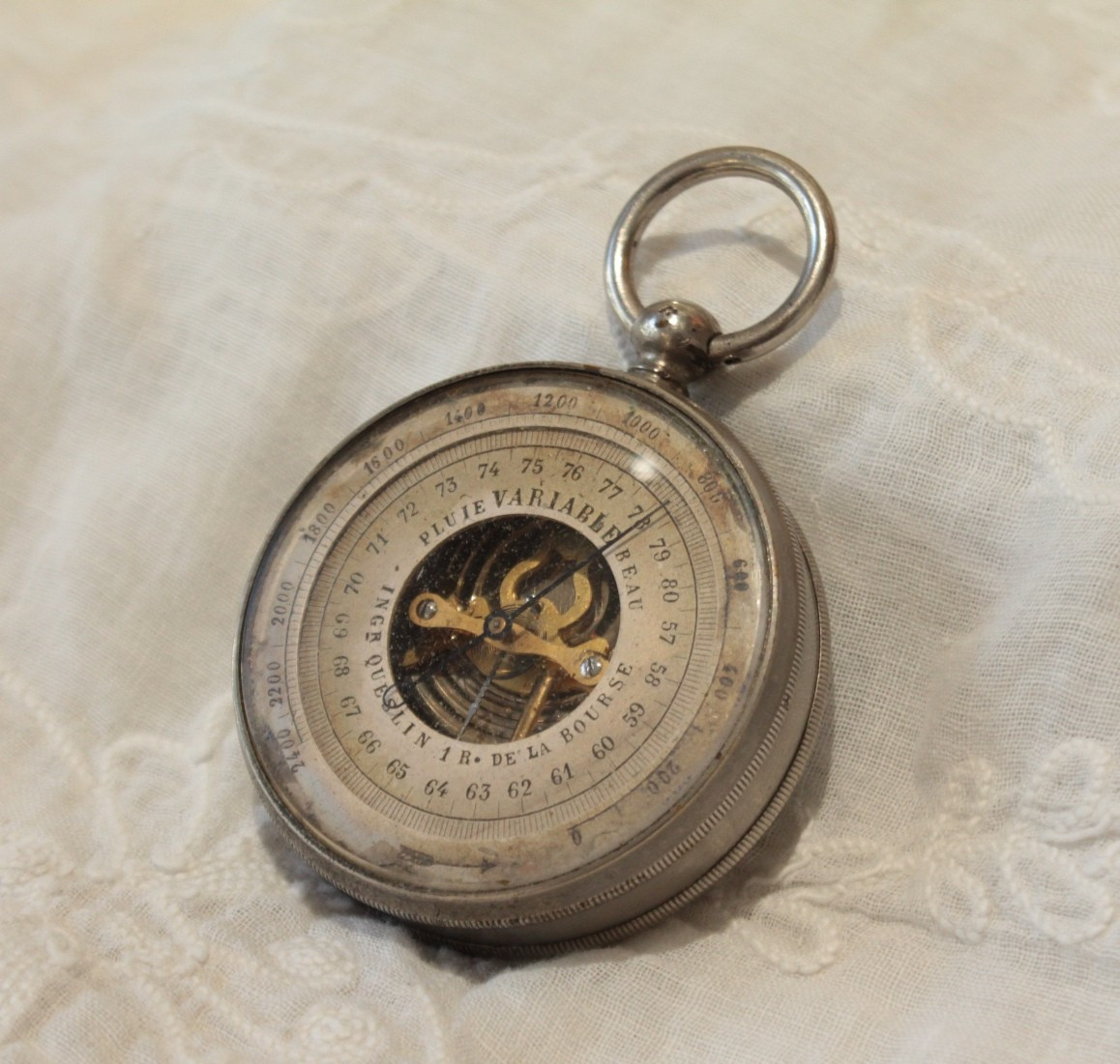 Pocket Aneroid Barometer Signed Pierre Louis Amédée Queslin (1819-1883)-photo-2