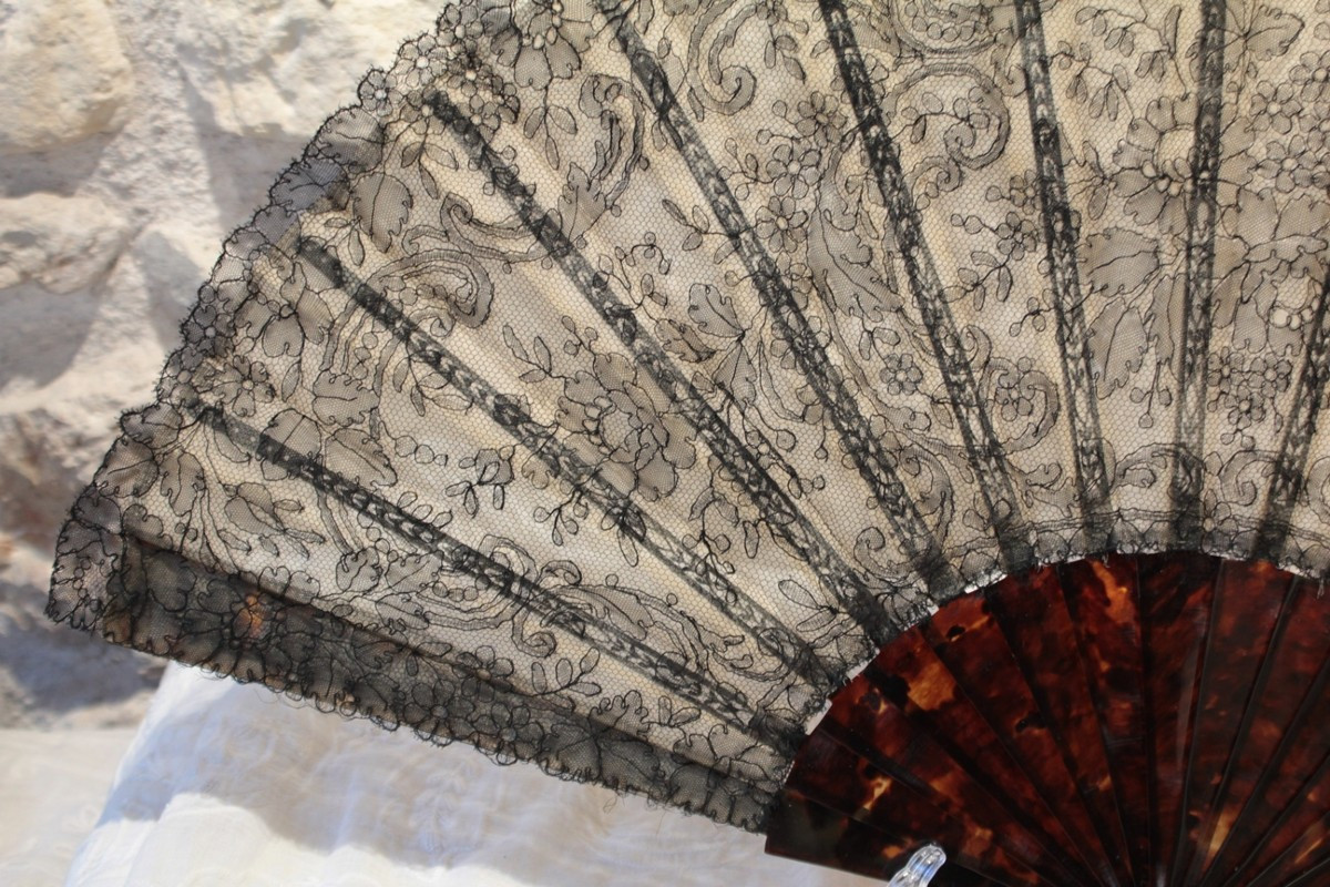 Chantilly Lace And Brown Tortoiseshell Fan By Duvelleroy, Late 19th Century-photo-3