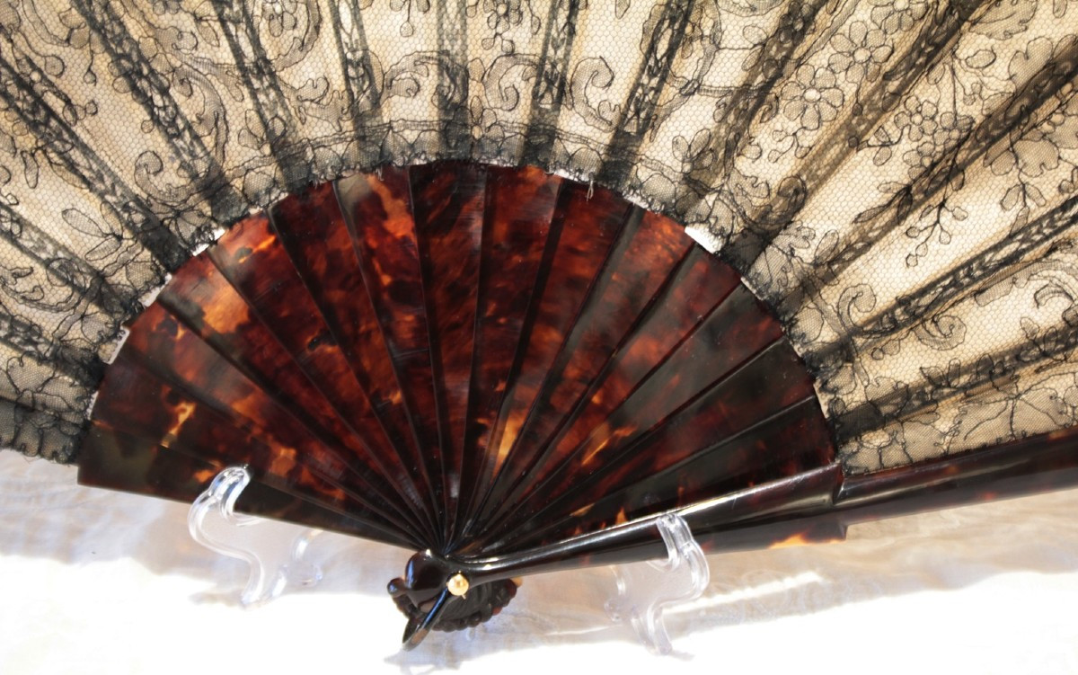Chantilly Lace And Brown Tortoiseshell Fan By Duvelleroy, Late 19th Century-photo-4