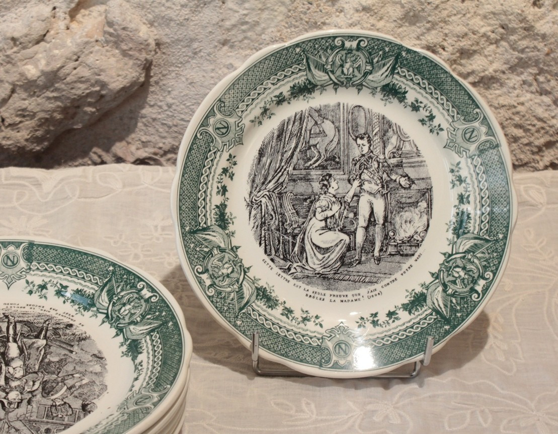 12 assiettes parlantes en faïence de Sarreguemines, Napoléon Bonaparte, milieu 19ème siècle-photo-4