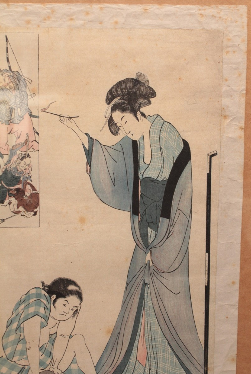 Japanese Print Utamaro (1753-1806) 'parody Of The Killing Of The Nude' 19th Century-photo-2