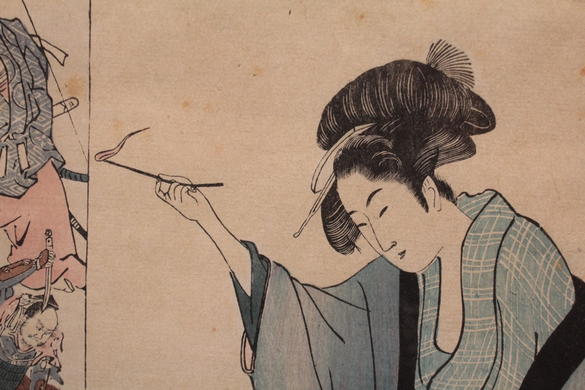 Japanese Print Utamaro (1753-1806) 'parody Of The Killing Of The Nude' 19th Century-photo-3