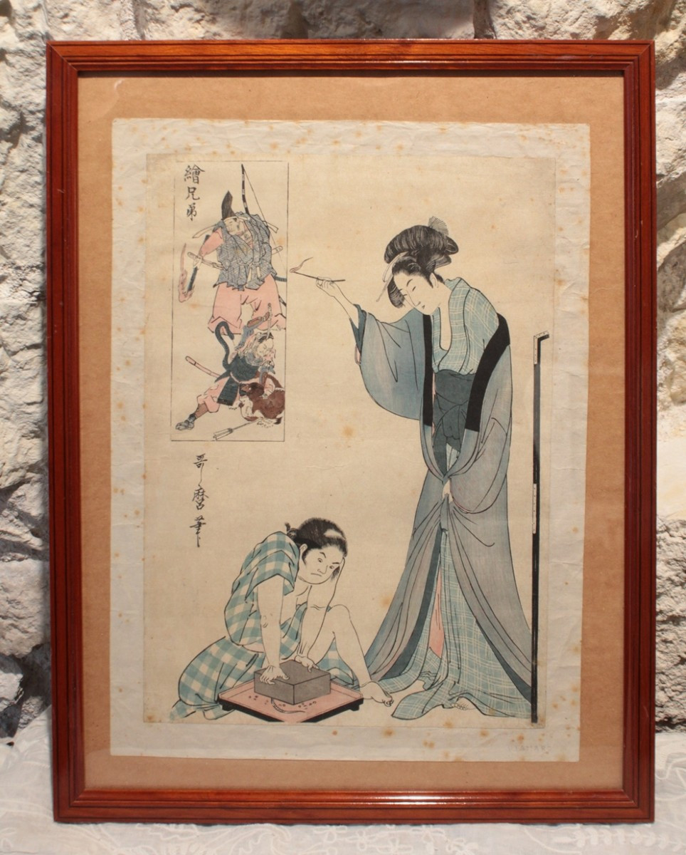 Japanese Print Utamaro (1753-1806) 'parody Of The Killing Of The Nude' 19th Century