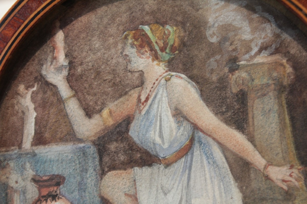 Aquarelle 'Rite cultuel grec' signée Louis Hista (1851-1934) pour Émile Langlade (1863-1939)-photo-2